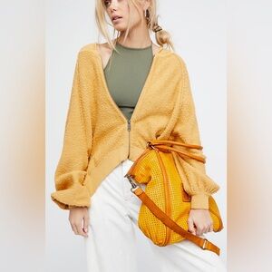 Free People Boho Popcorn Textured Oversized Zip Up Jacket In Mustard Size Medium